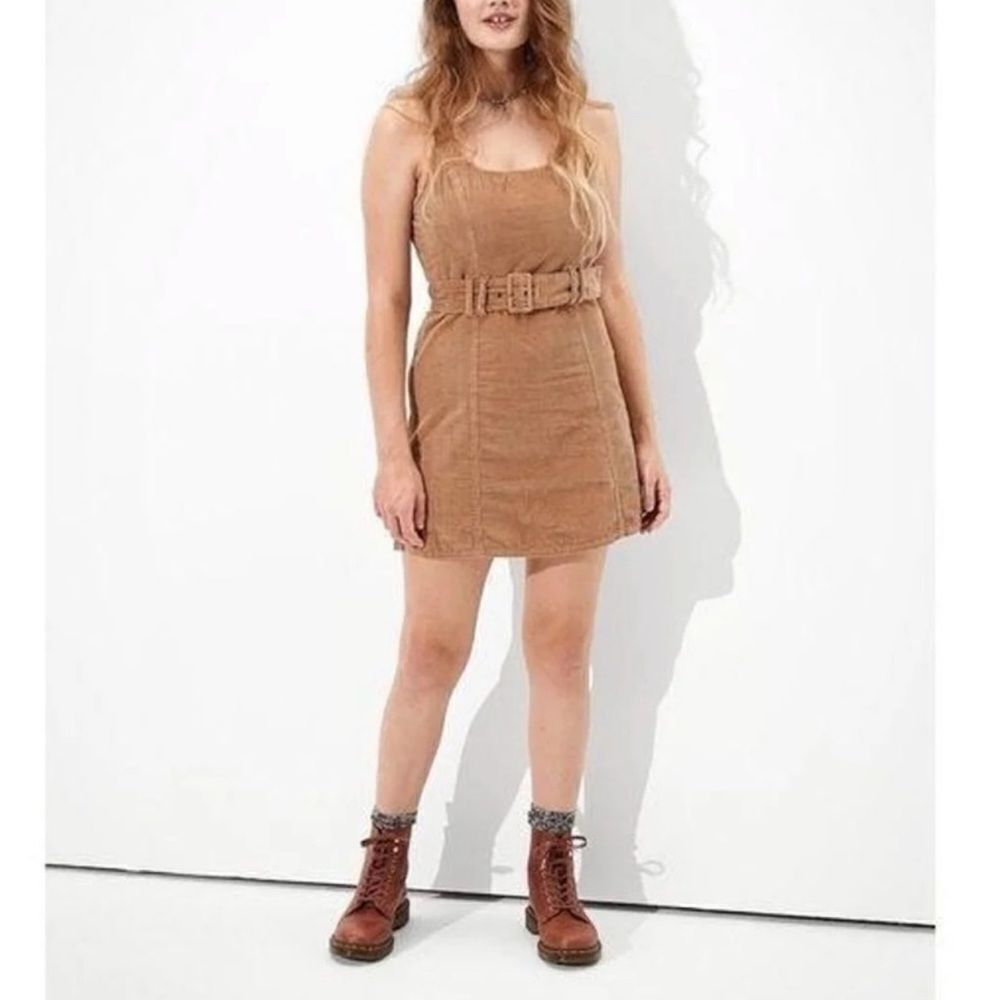 American Eagle Tan Corduroy Belted Mini Dress Women’s Medium